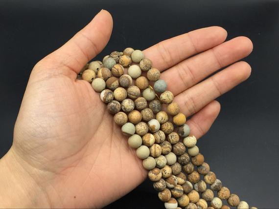 Matte Picture Jasper Beads Round Picture Stone Beads Natural Brown Gemstone Beads 6/8/10mm Beading Supplies Jewelry Making 15.5" Strand