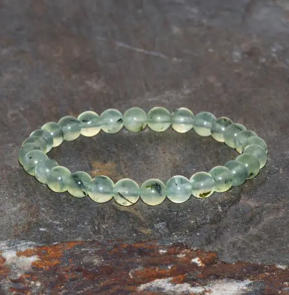 Green Prehnite Bracelet Handmade 6mm Prehnite Beaded Gemstone Bracelet Prehnite With Natural Inclusions Green Translucent Bracelet Stacking