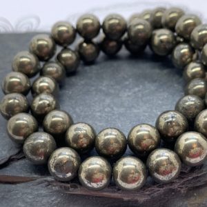 Shop Pyrite Round Beads! Natural Gold Pyrite Round Beads 8mm | Natural genuine round Pyrite beads for beading and jewelry making.  #jewelry #beads #beadedjewelry #diyjewelry #jewelrymaking #beadstore #beading #affiliate #ad