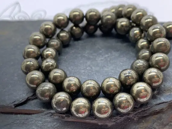 Natural Gold Pyrite Round Beads 8mm