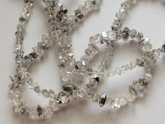 Herkimer Diamond Quartz Beads, 6-6.5mm Raw Diamond Quartz Nugget, Center Side Drilled Rough Diamond Quartz For Jewelry (4in To16in)-as5012