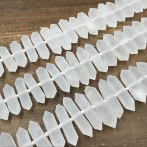 Shop Quartz Chip & Nugget Beads! Raw Matte Clear Quartz Crystal Points Center Drilled Double Pointed Crystals Frosted Nuggets Beads Supplies Graduated 16" full strand | Natural genuine chip Quartz beads for beading and jewelry making.  #jewelry #beads #beadedjewelry #diyjewelry #jewelrymaking #beadstore #beading #affiliate #ad