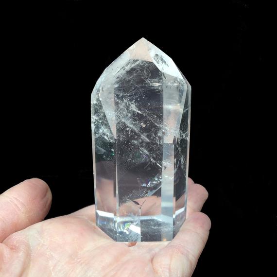 3.4" Clear Quartz Point - Receiver Crystal - With Rainbows - Polished Stone Tower - Meditation Stone - Healing Crystal - 227g