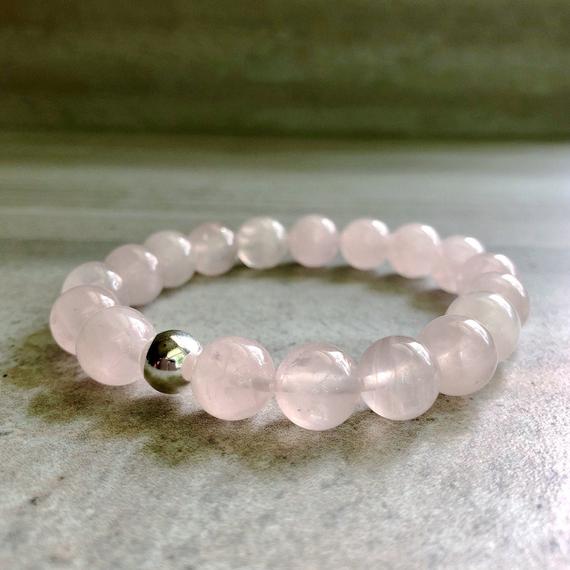 Pink Quartz Bracelet | Healing Rose Quartz Mala Bead Bracelet For Women, Men | 5 6 7 8 9 Inch Size For Small Or Large Wrists