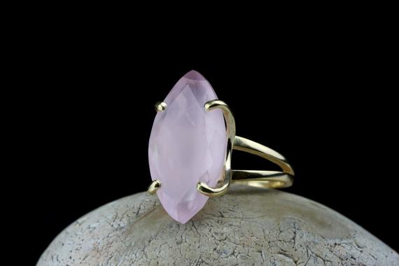 Gold Ring · Rose Quartz Ring · Pink Ring · Love Ring · Semiprecious Ring · Marquise Ring · Drop Ring · Prong Ring · Cocktail Ring