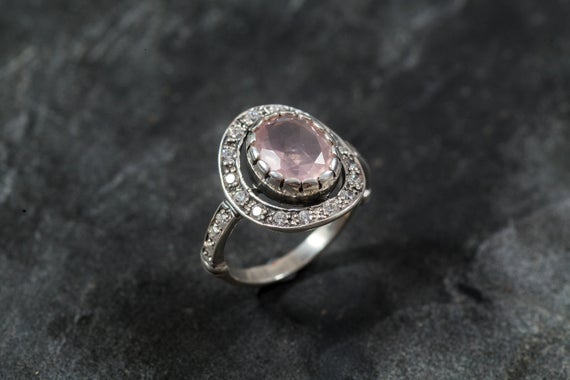 Rose Quartz Ring, Vintage Ring, Love Ring, Antique Ring, Pink Ring, Solid Silver Ring, Vintage Rings, Pure Silver, Diamond Shape, Pink Stone