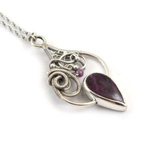 Shop Ruby Pendants! Dark ruby necklace, gemstone jewelry, wire wrapped pendant, sterling silver necklace | Natural genuine Ruby pendants. Buy crystal jewelry, handmade handcrafted artisan jewelry for women.  Unique handmade gift ideas. #jewelry #beadedpendants #beadedjewelry #gift #shopping #handmadejewelry #fashion #style #product #pendants #affiliate #ad