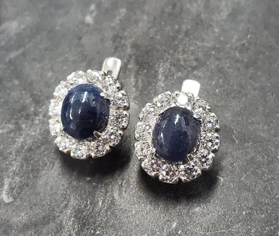Sapphire Earrings, Natural Sapphire, Victorian Earrings, September Birthstone, Sapphire Studs, Blue Vintage Earrings, Solid Silver Earrings