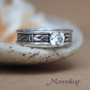 Shop Sapphire Jewelry! Forget Me Not Engagement Ring, Sterling Silver Moissanite Ring, Art Deco Flower Ring | Moonkist Designs | Natural genuine Sapphire jewelry. Buy handcrafted artisan wedding jewelry.  Unique handmade bridal jewelry gift ideas. #jewelry #beadedjewelry #gift #crystaljewelry #shopping #handmadejewelry #wedding #bridal #jewelry #affiliate #ad