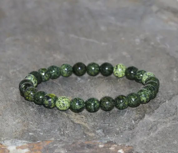 Serpentine Bracelet 6mm Green Bead Bracelet Healing Stone Bracelet Mens Bracelet Women Bracelet Gemstone Jewelry Yoga Bracelet Gift