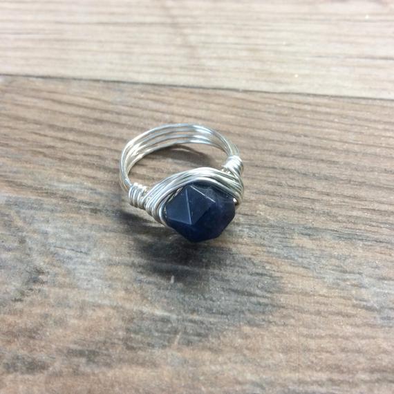 Sodalite Ring - Sterling Silver Or 14k Gold Filled, Faceted Wire Wrapped Gemstone Ring
