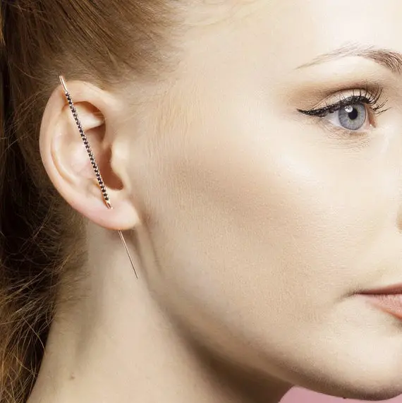 Rose Gold Earring-black Spinel Earring-gemstone Ear Cuff-gold Ear Pin-pave Earring-fashion Earring-designer Earring-edgy Earring-ear Climber