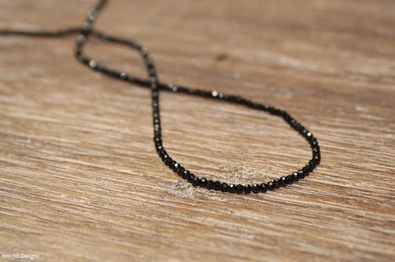 Dainty Black Spinel Necklace, Black Spinel Jewelry, Minimalist, Beaded, Stacking, Layering Necklace