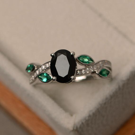 Black Spinel Ring, Sterling Silver, Black Ring, Engagement Ring, Natural Black Gemstone Ring