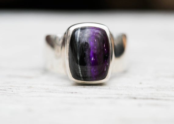 Sugilite With Hematite Ring 8 - Sugilite And Sterling Silver Ring - Suglite Jewelry - Sugilite Ring - Ring Size 8 - Sterling Silver Sugilite
