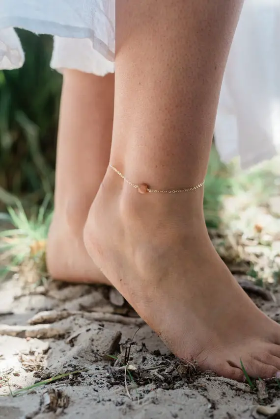 Raw Orange Sunstone Crystal Nugget Anklet Bracelet In Gold, Silver, Bronze Or Rose Gold - 8" Chain With 2" Adjustable Extender