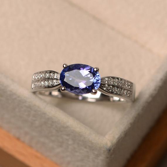 Natural Tanzanite Ring, December Birthstone Ring, East To West Ring, Oval Cut Blue Gemstone Ring