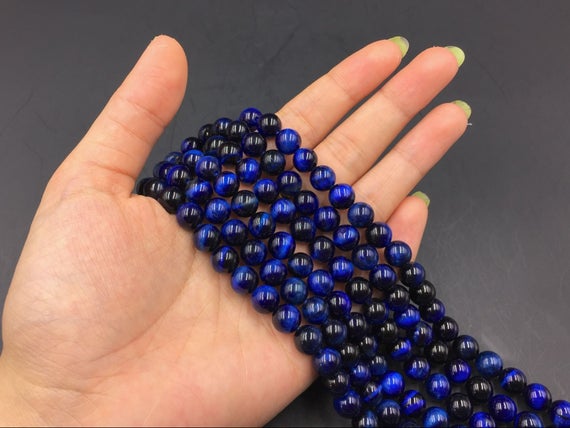 Blue Tiger Eye Beads Blue Tiger Stone Beads Round Beads Gemstone Beads Supplies 4/6/8/10/12mm Jewelry Making 15.5" Strand