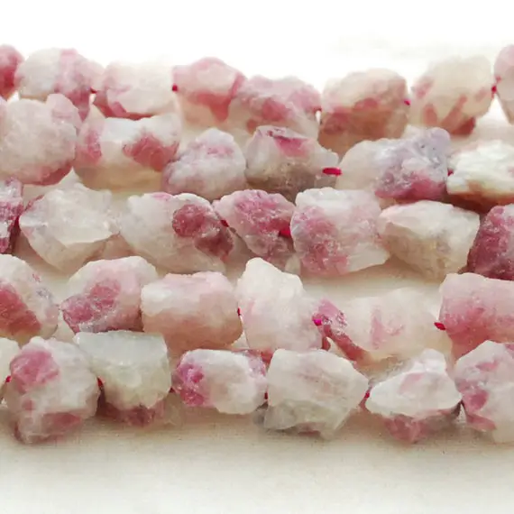Raw Natural Pink Tourmaline Semi-precious Gemstone Chunky Nugget Beads - 11mm - 13mm X 15mm - 18mm - 15" Strand