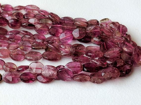 5-9mm Pink Tourmaline Faceted Oval Tumbles, Natural Pink Tourmaline Oval Beads,pink Tourmaline For Jewelry (6.5in To 13in Options) - Ang139
