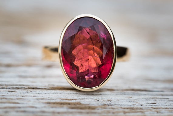 Rubellite Tourmaline 14k Gold Size 7.5 Engagement Ring Pink Tourmaline - Tourmaline Ring Size 7.5 - Pink Tourmaline 14k Gold Deep Pink Ring