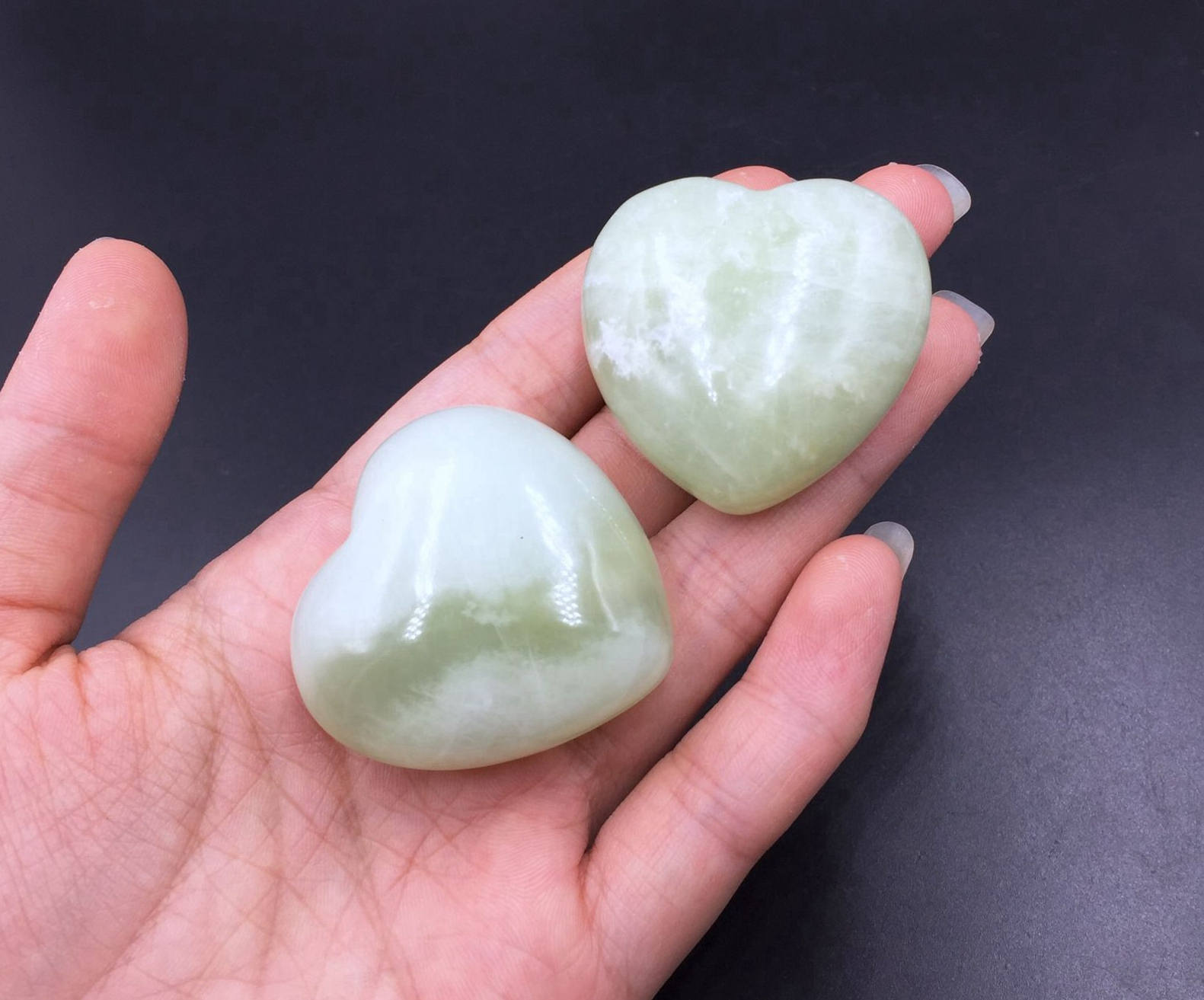 1.6" Green Serpentine Heart Jade Heart Natural Serpentine Crystal Heart Carving Hand Carved Gemstone Heart Healing Energy Crystal Gift Ch