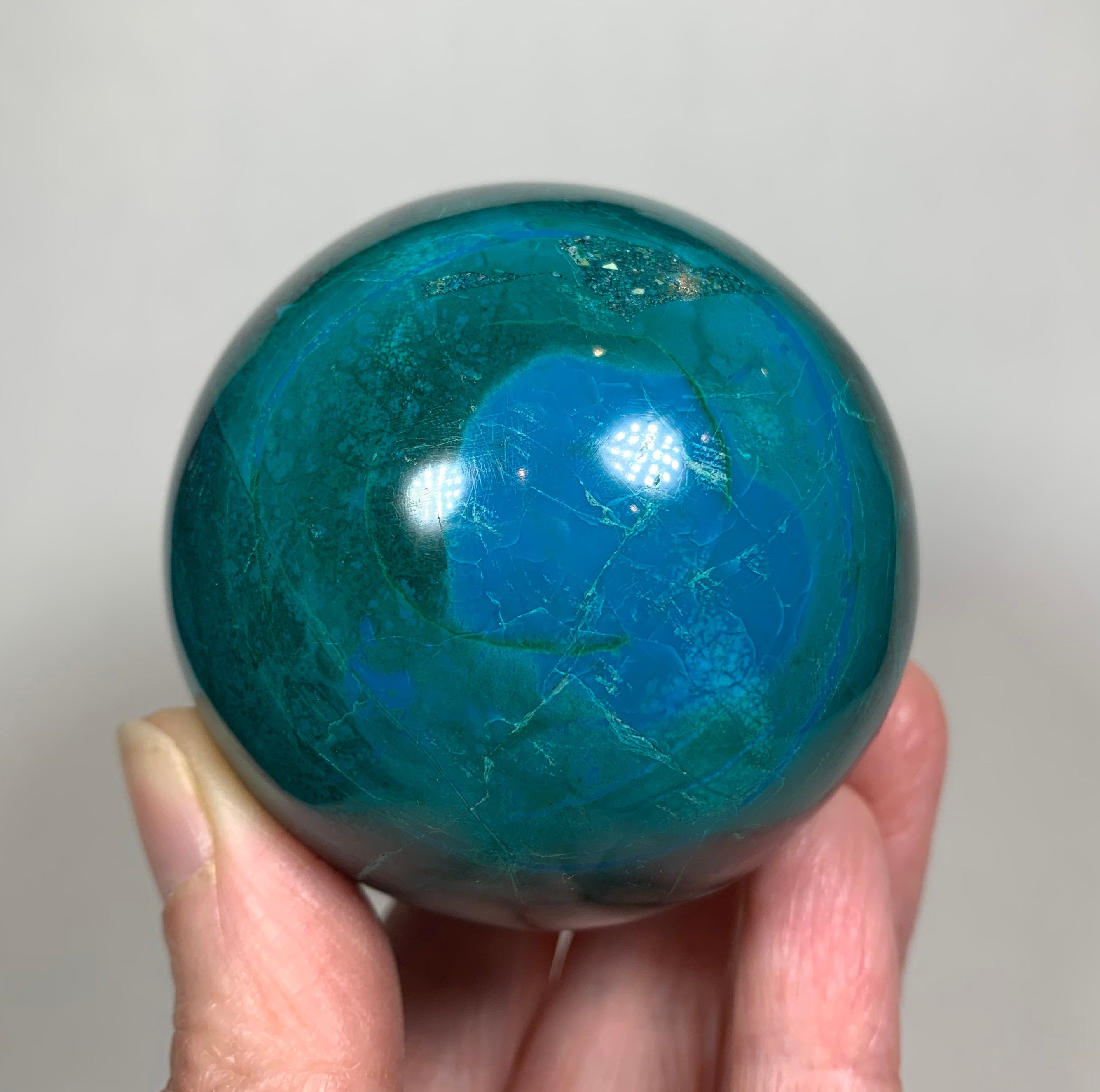 62mm Chrysocolla Crystal Sphere - Stone Ball - Natural - Polished - Meditation Crystal - Healing Stone- Display- Collectible- From Peru 386g