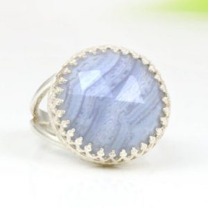 Shop Agate Jewelry! Stunning Blue Lace Agate Ring · Large Cocktail Ring · Sterling Silver Ring · Silver Gemstone Ring · Rings For Mom · Gifts For Mom | Natural genuine Agate jewelry. Buy crystal jewelry, handmade handcrafted artisan jewelry for women.  Unique handmade gift ideas. #jewelry #beadedjewelry #beadedjewelry #gift #shopping #handmadejewelry #fashion #style #product #jewelry #affiliate #ad