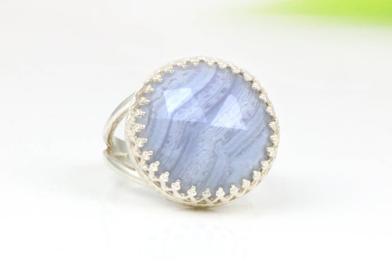 Stunning Blue Lace Agate Ring · Large Cocktail Ring · Sterling Silver Ring · Silver Gemstone Ring · Rings For Mom · Gifts For Mom