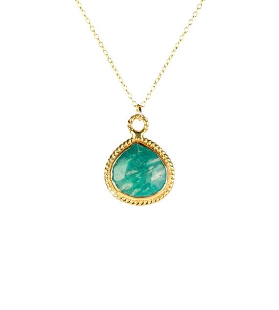 Amazonite Necklace, Green Pendant Necklace, Gold Teardrop Necklace, Healing Crystal Necklace, Green Stone Pendant On A 14k Gold Filled Chain