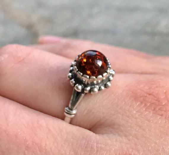 Amber Ring, Natural Amber, Vintage Rings, Antique Rings, Taurus Birthstone, Amber, Healing, Yellow Gemstone, Solid Silver Ring, Pure Silver