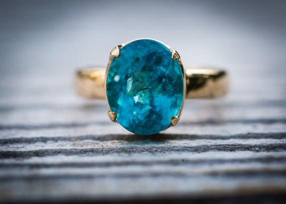 Blue Apatite 14k Yellow Gold Ring Size 7.5 Ring - Gorgeous Blue Apatite Ring Size 7.5 - Blue Apatite Yellow Gold Blue Apatite Ring Size 7.5