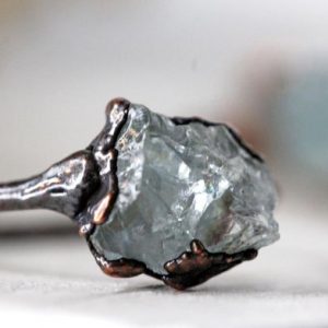 Aquamarine Ring –  Electroformed Copper Ring – Raw Crystal Ring – Chunky Stone Ring – Pisces Jewelry | Natural genuine Array jewelry. Buy crystal jewelry, handmade handcrafted artisan jewelry for women.  Unique handmade gift ideas. #jewelry #beadedjewelry #beadedjewelry #gift #shopping #handmadejewelry #fashion #style #product #jewelry #affiliate #ad