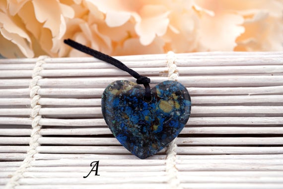 Azurite Heart Shape Pendants 26.5-33.5mm (etp00317) Rare/unique Jewelry/vintage Jewelry/gemstone Pendants