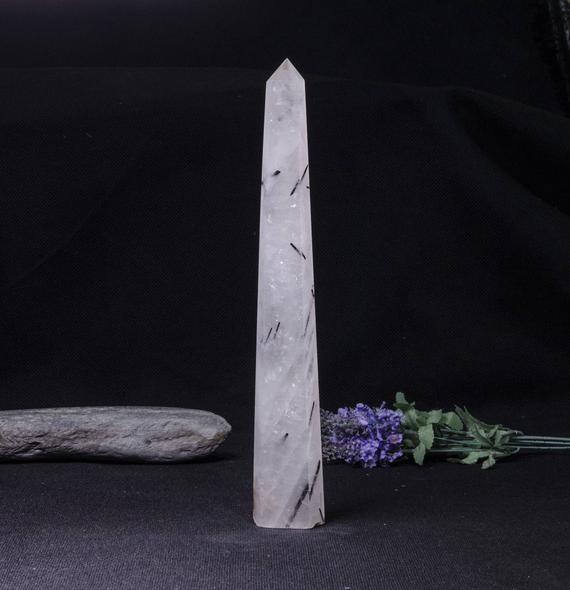 Rare Natural Extra Large Black Rutilated Quartz Tower/black Tourmaline Point/rutilated Crystal Collection/crystal Gift-30*45*320mm 575g#1798