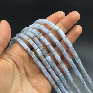 Shop Blue Lace Agate Beads! Blue Lace Agate Tube Beads 4x14mm Rectangle Blue Lace Agate Beads Gemstone Semiprecious Beads DIY Beads Supplies bulk Beads | Natural genuine beads Blue Lace Agate beads for beading and jewelry making.  #jewelry #beads #beadedjewelry #diyjewelry #jewelrymaking #beadstore #beading #affiliate #ad