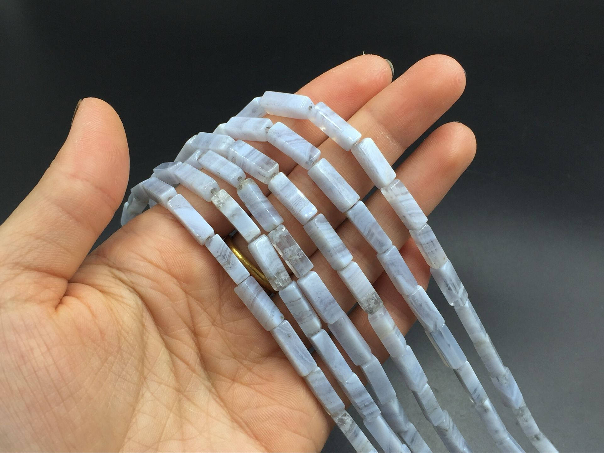 Blue Lace Agate Tube Beads 4x14mm Rectangle Blue Lace Agate Beads Gemstone Semiprecious Beads Diy Beads Supplies Bulk Beads