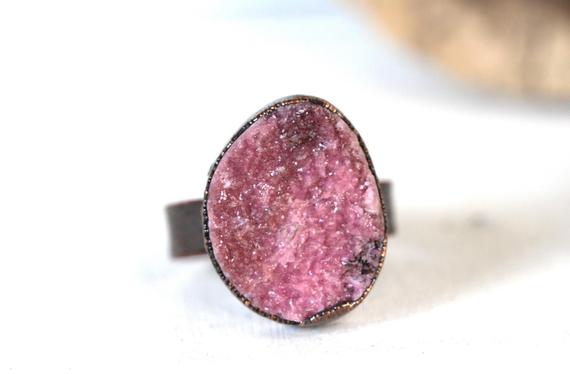 Pink Cobalto Ring - Size 8 - Cobalto Calcite Jewelry - Pink Druzy Crystal Ring - Sparkly Crystal