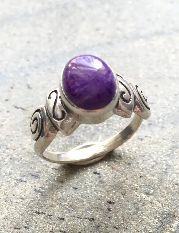 Charoite Ring, Natural Charoite, Purple Ring, Tribal Ring, Purple Vintage Ring, Scorpio Birthstone, Purple Stone Ring, Solid Silver Ring