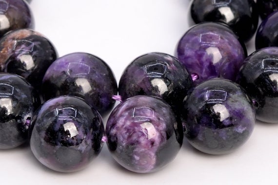 Genuine Natural Russian Charoite Gemstone Beads 12mm Dark Color Round A Quality Loose Beads (108979)