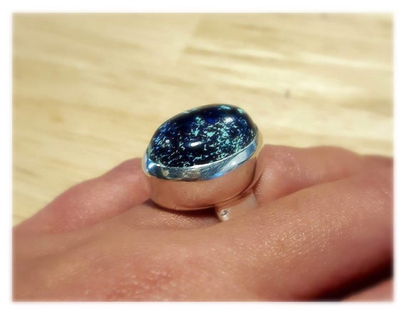 Statement Blue Ring, Chrysocolla Ring, Natural Chrysocolla, Unique Ring Design, Vintage Ring, Solid Silver Ring, Blue Ring, Chrysocolla