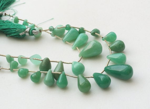 4x4.5mm - 8x18mm Chrysoprase Plain Teardrop Beads, Green Chrysoprase Teardrop Briolettes, Chrysoprase For Necklace, 15 Pcs - Krs285