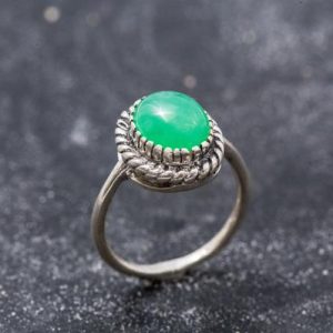 Shop Chrysoprase Rings! Chrysoprase Ring, Natural Chrysoprase, Vintage Ring, Green Oval Ring, May Birthstone, Antique Ring Style, Unique Ring, Solid Silver Ring | Natural genuine Chrysoprase rings, simple unique handcrafted gemstone rings. #rings #jewelry #shopping #gift #handmade #fashion #style #affiliate #ad