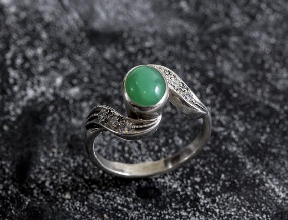 Natural Chrysoprase Ring, Real Chrysoprase, Vintage Green Ring, May Birthstone Ring, Vintage Silver Ring, Green Chrysoprase, Green Ring