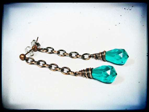 Jewel Tone Vintage Acylic Emerald Dangle Earrings