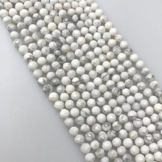 Natural Howlite Faceted Round Beads 4mm 15.5" Strand