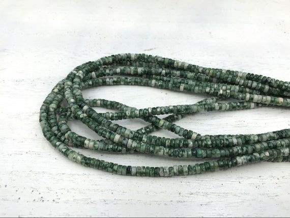 Green Spot Stone Jasper Heishi Beads 4x2mm Rondelle Tyre Spacer Beads Green Gemstone Beads Beading Supplies 15.5"/full Strand