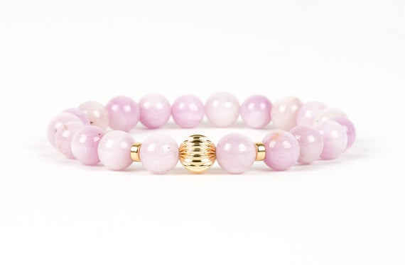 Genuine Kunzite Gemstone Bracelet, Pink Gemstone Stretch Bracelet, Handmade Gemstone Jewelry, Unique-gift-for-wife