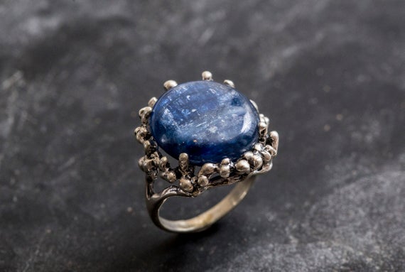 Artistic Blue Ring, Kyanite Ring, Natural Kyanite, Vintage Blue Rings, Large Stone Ring, Blue Ring, Solid Silver Ring, Genuine Kyanite