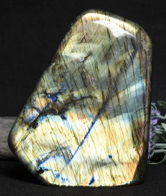 Large Rainbow Sheen Labradorite Polished Decoration/blue/yellow Labradorite Polished Stone/display/special Gift/healing Stone-1837g